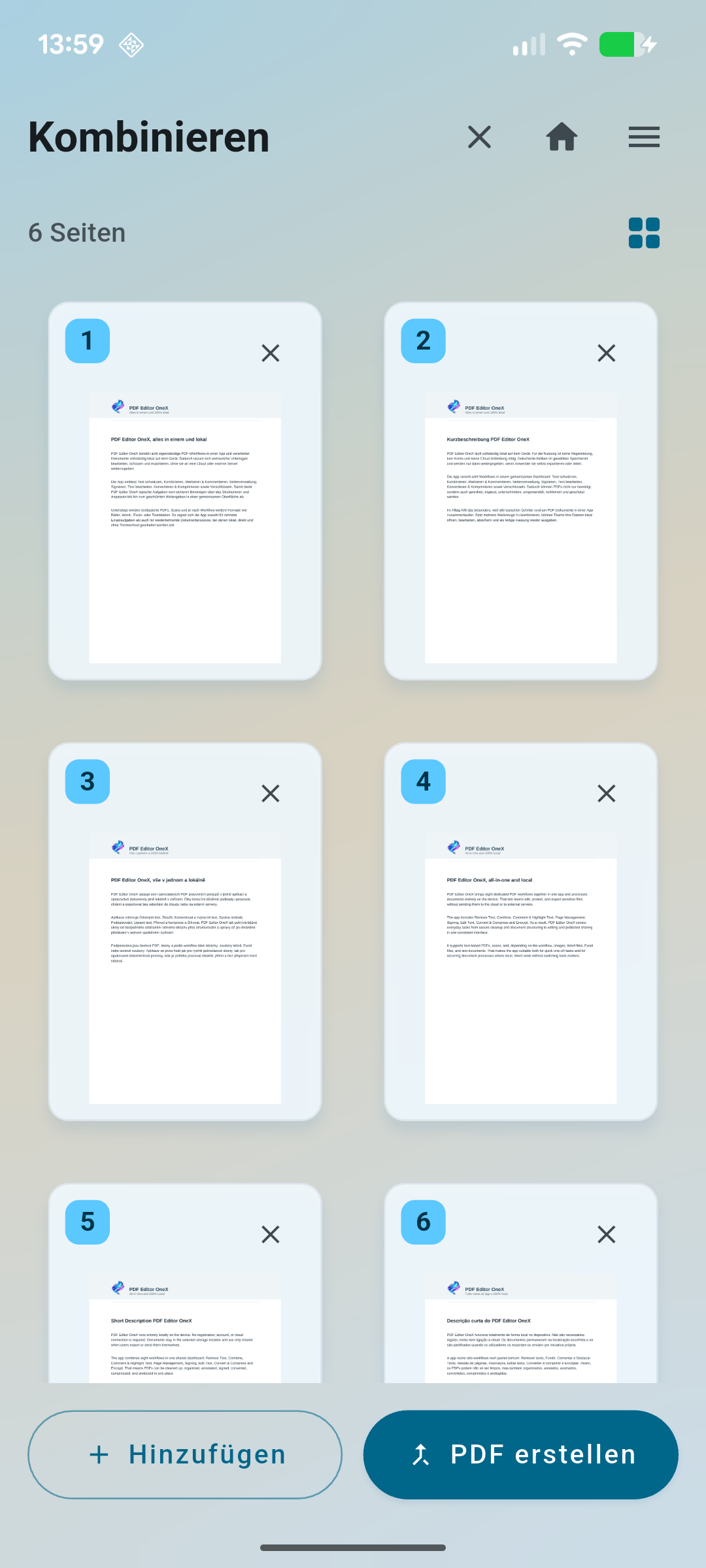 PDF Editor OneX PDFs kombinieren