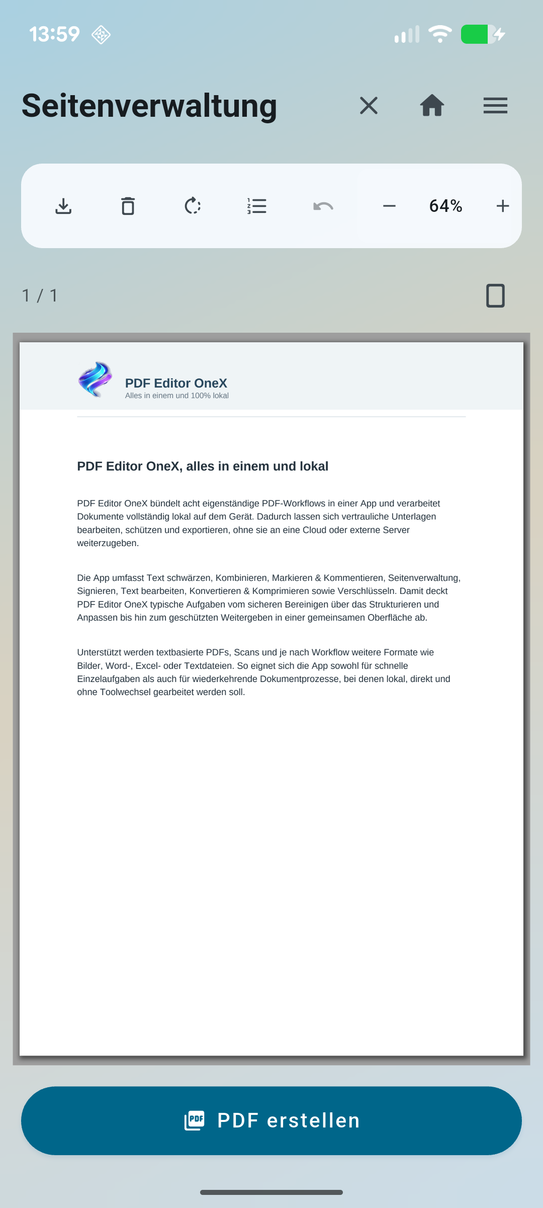 PDF Editor OneX Seitenverwaltung