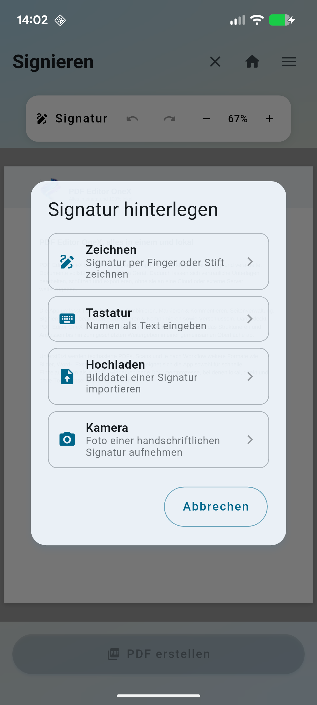 PDF Editor OneX Signieren