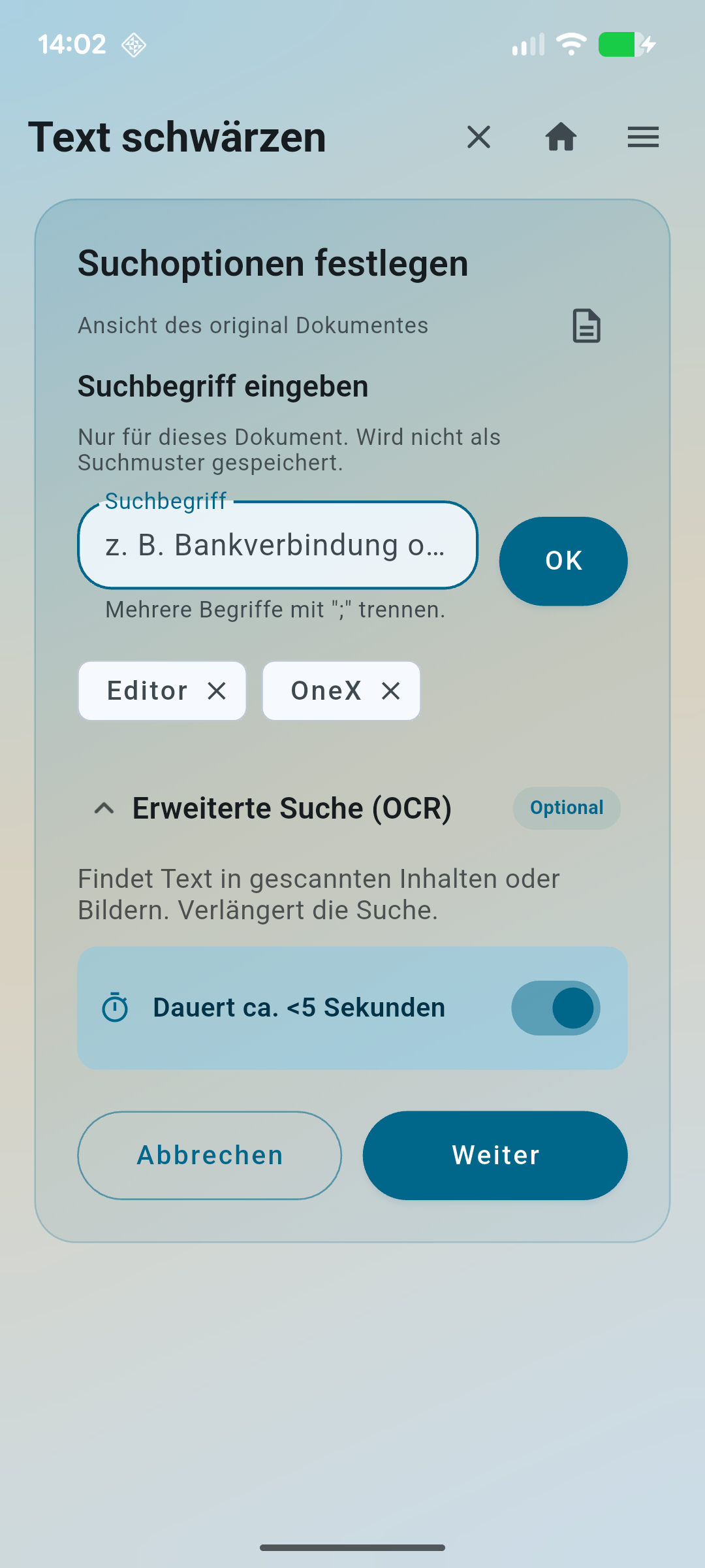 PDF Editor OneX Text schwärzen