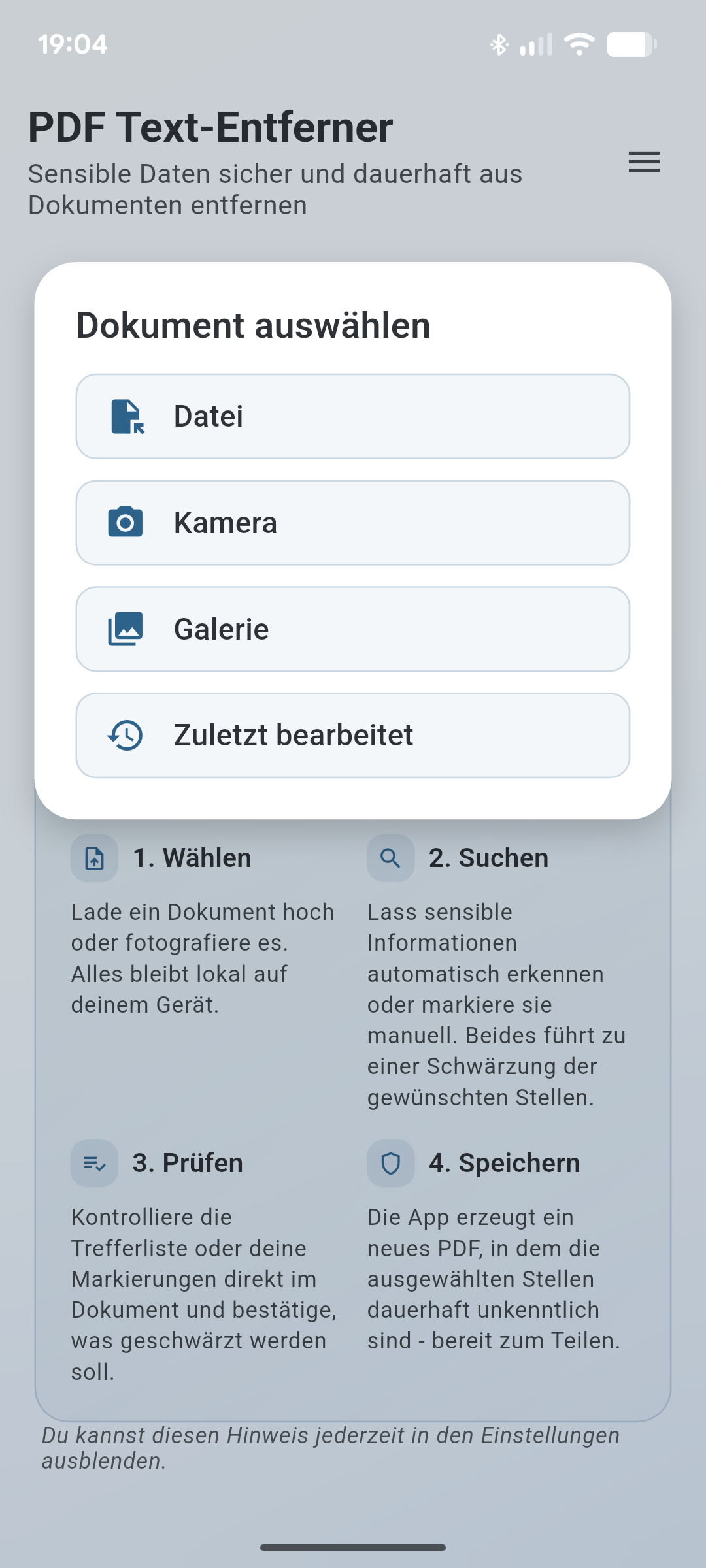 PDF Text Remover Dateiauswahl