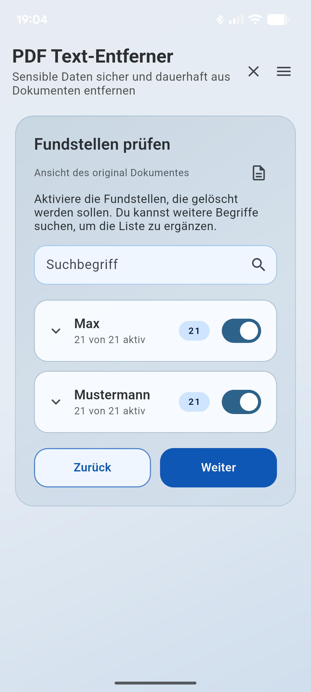 PDF Text Remover Trefferliste